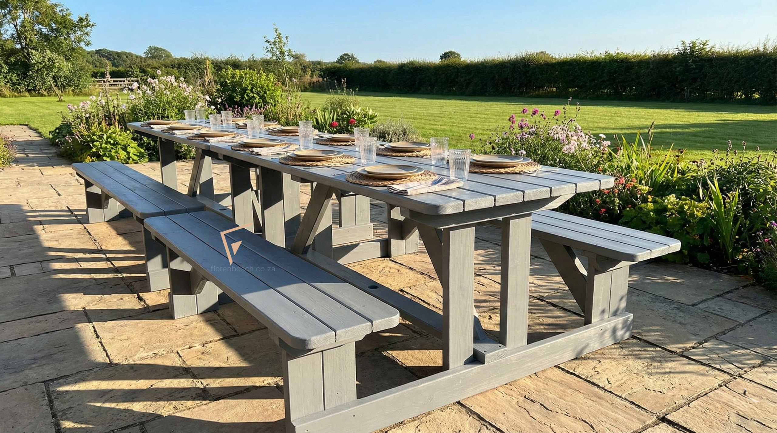 Florenbosch Modern Walk-Through Picnic Bench | 6 to 12-Seater Premium Wooden Garden Set