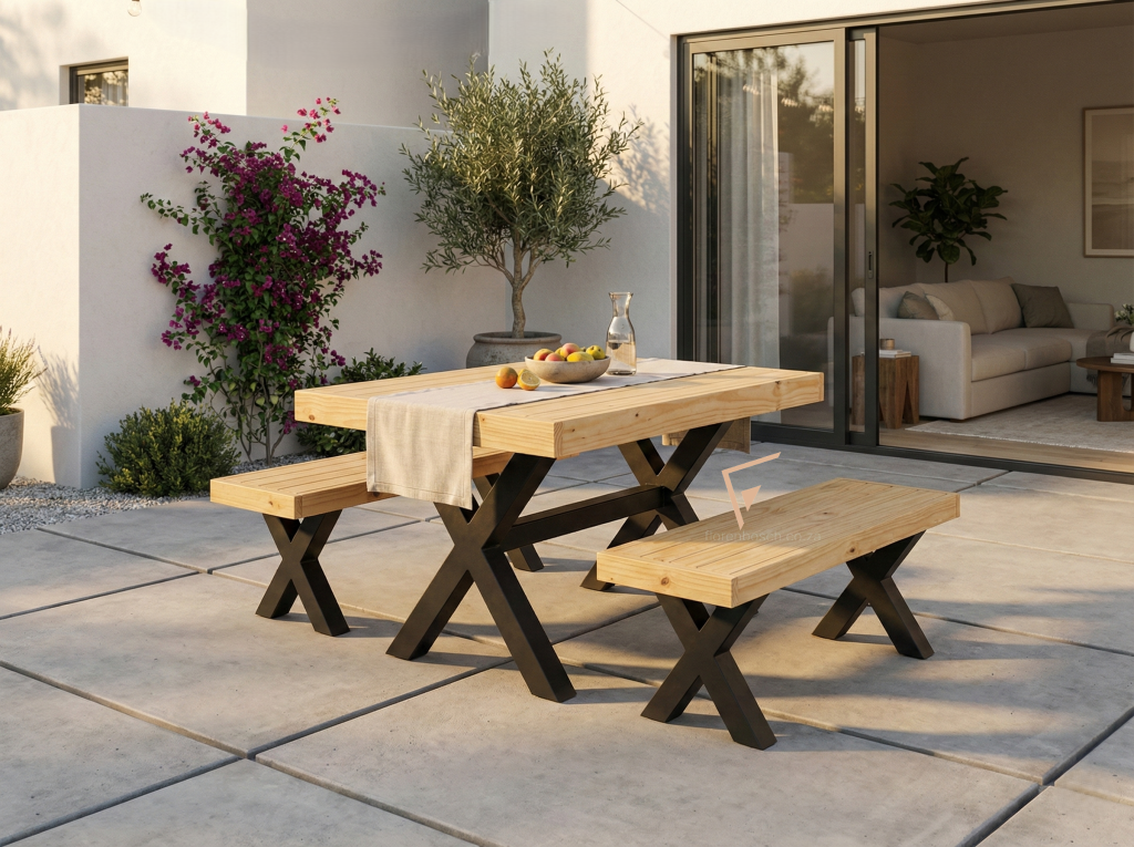 Rustic X-Leg Patio Set – 4 Seater