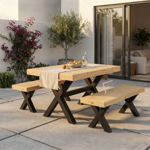 4 Seater intimate company table and 2 benches set