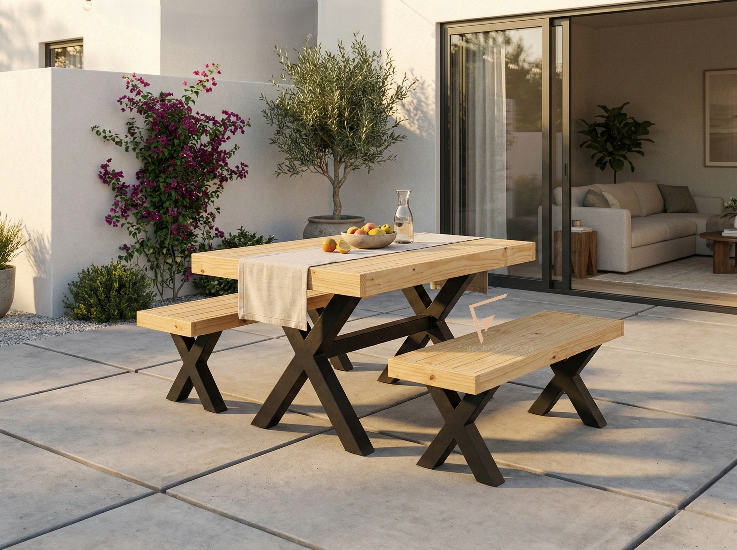 Rustic X-Leg Patio Set – 4 Seater