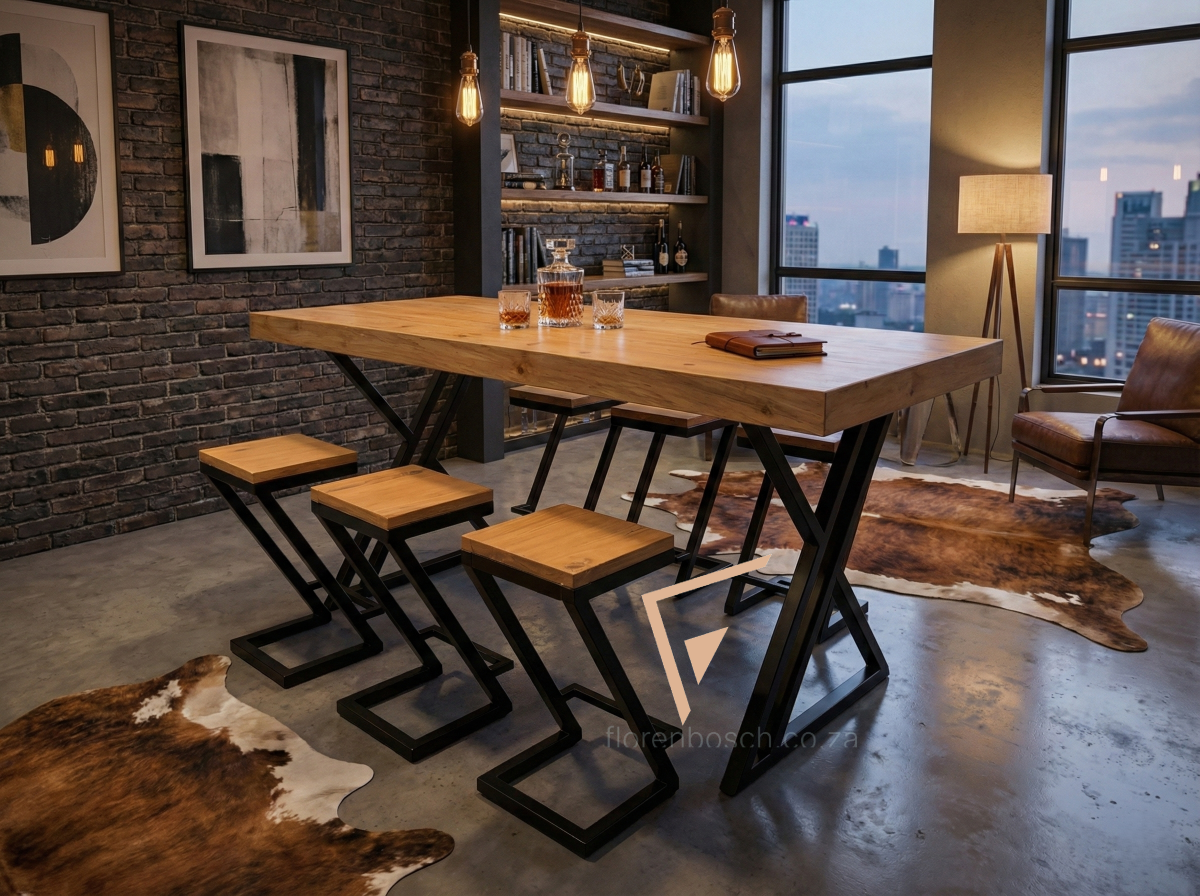 The Florenbosch Industrial Bar Table & Z-Frame Stool Set
