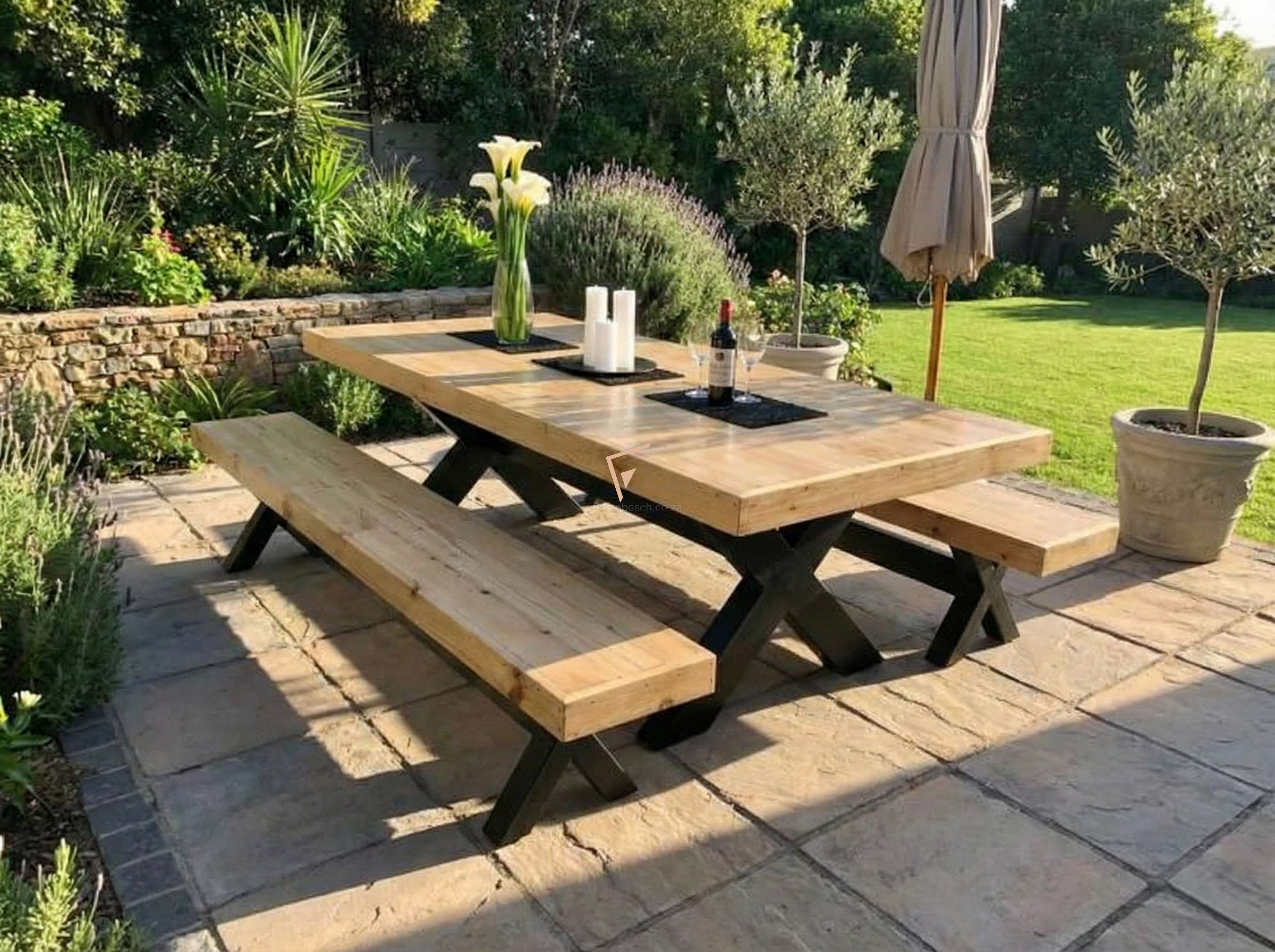 Rustic X-Leg Patio Set – 10 Seater