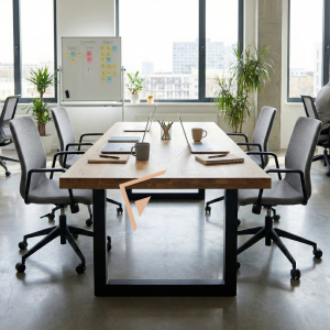 Table with kiaat top and steel legs - work environment