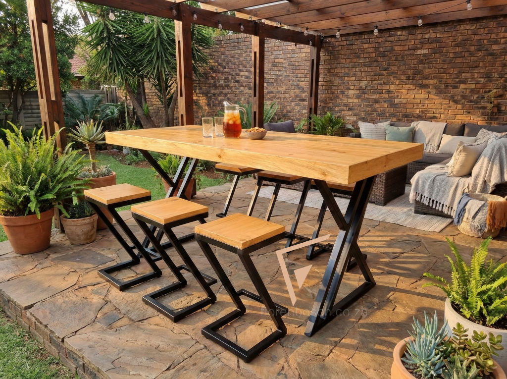 The Florenbosch Industrial Bar Table & Z-Frame Stool Set