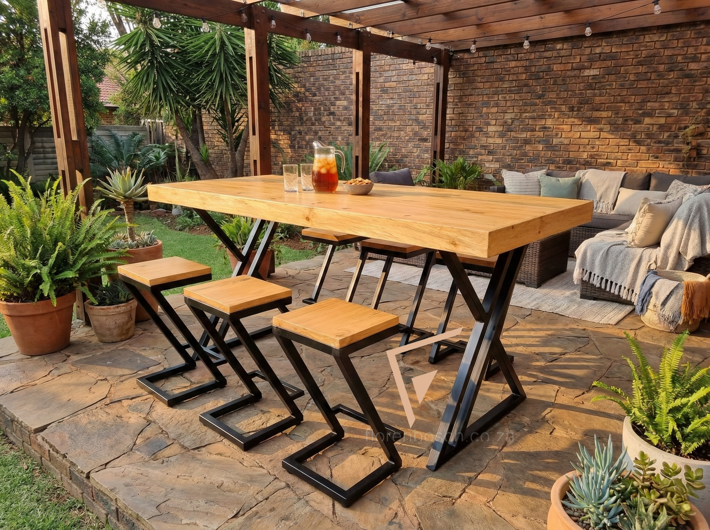 The Florenbosch Industrial Bar Table & Z-Frame Stool Set