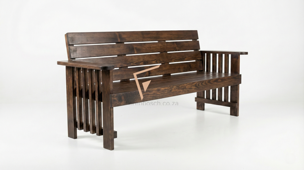 dark wood stain 3 seater park bench