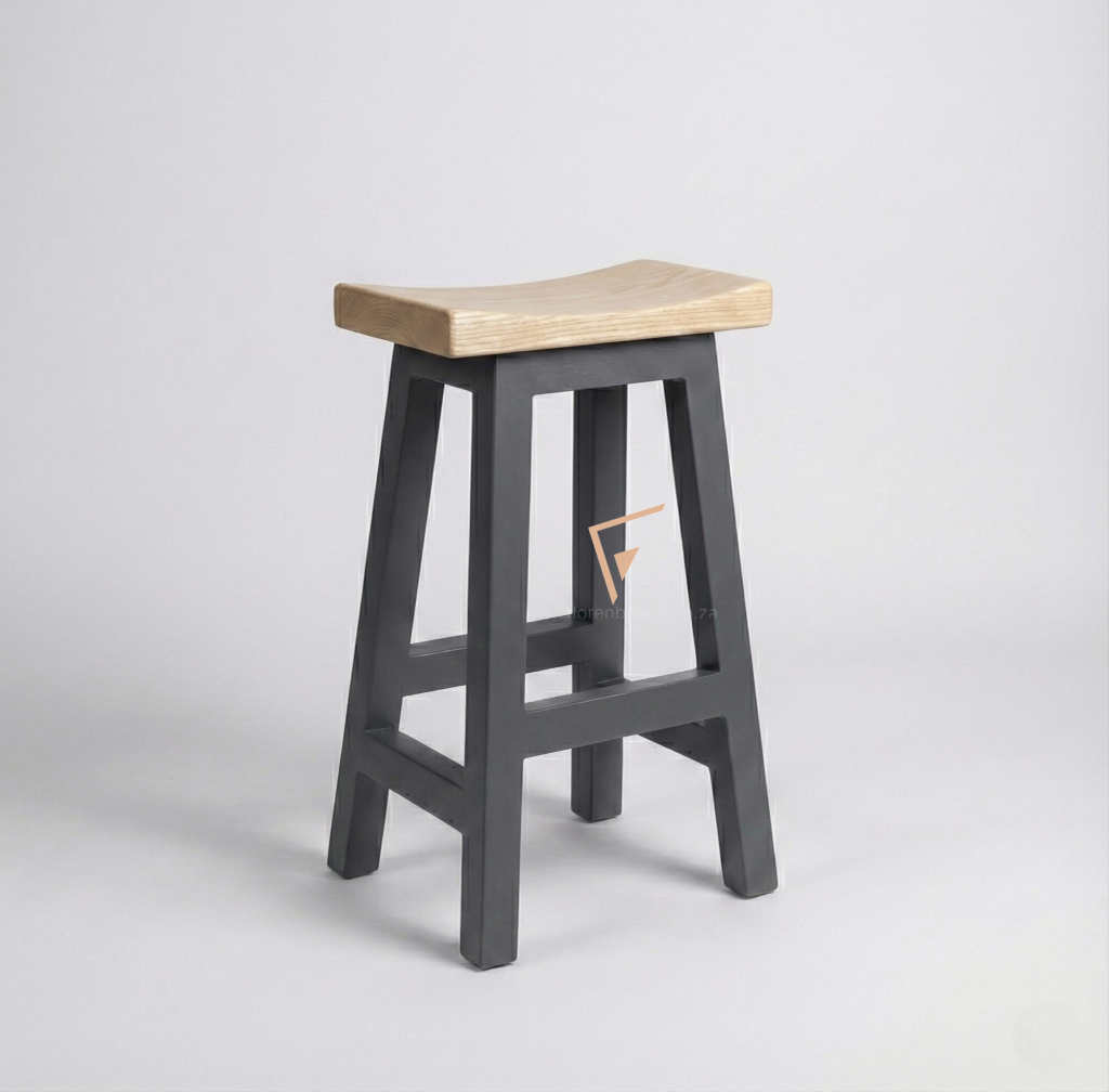 Florenbosch wooden saddle stool with charcoal grey painted base.