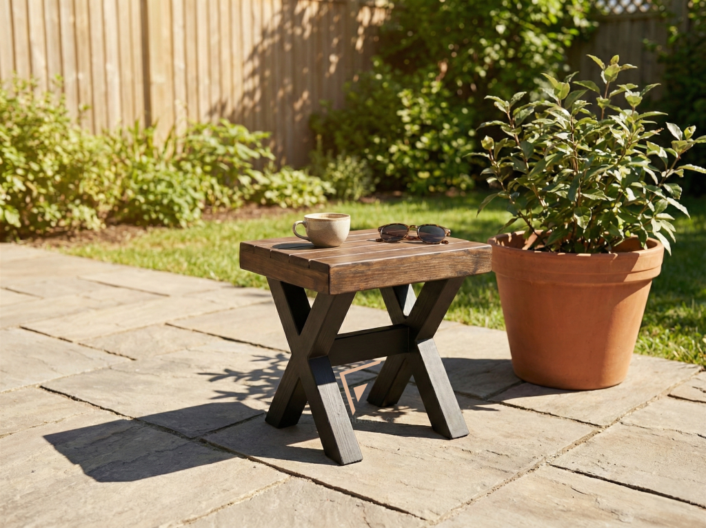Rustic X-Leg Wooden Stool | Chunky Industrial Side Table | Solid Timber Top