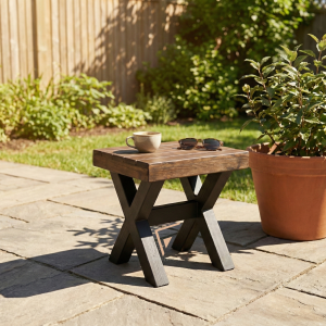 A chunky rustic wooden stool